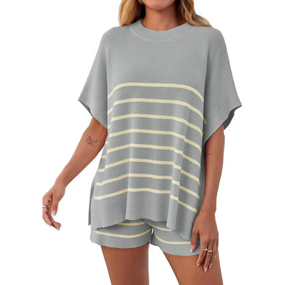 BellaVive – Conjunto de ropa de descanso a rayas chic
