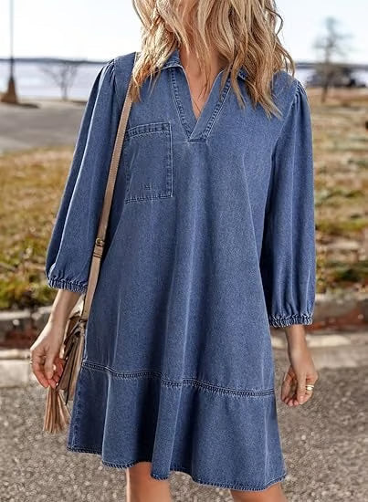 Deniva | Elegantes Jeanskleid mit V-Ausschnitt