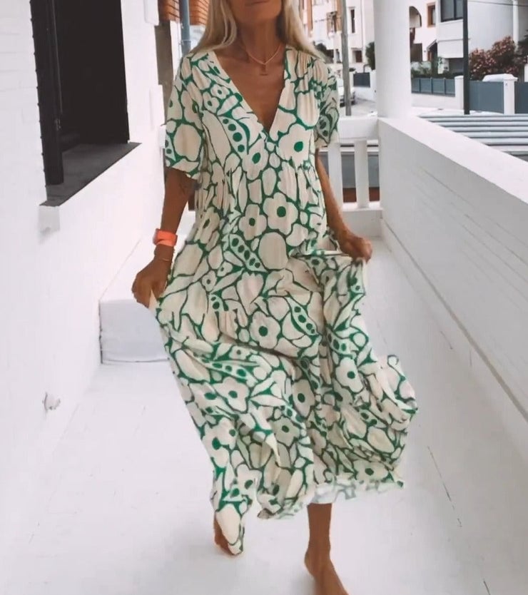 FloraLuxe – Kurzärmeliges bedrucktes Sommerkleid