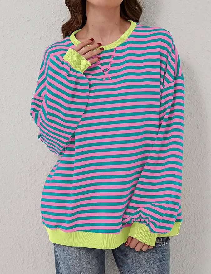 StripeAura – Sudadera de rayas color block para mujer