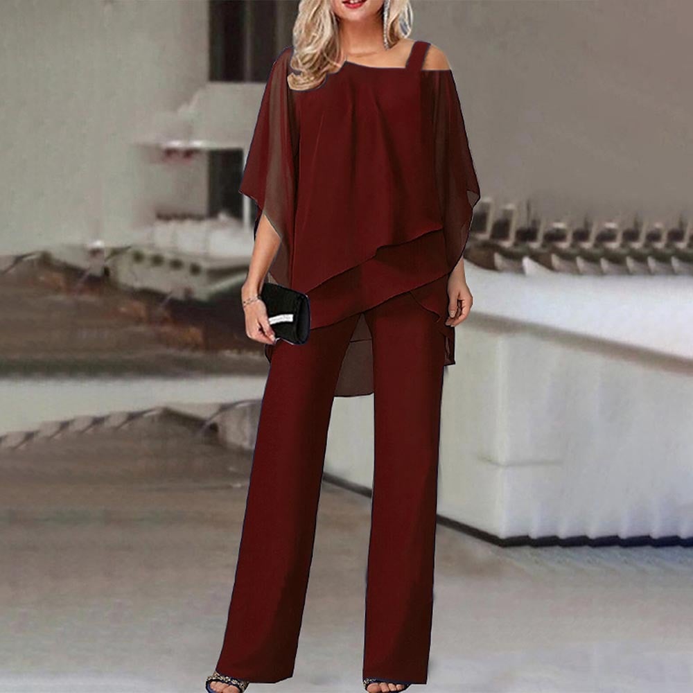 Elaré – Set aus geschichtetem Chiffon-Top und weit ausgestellter Hose