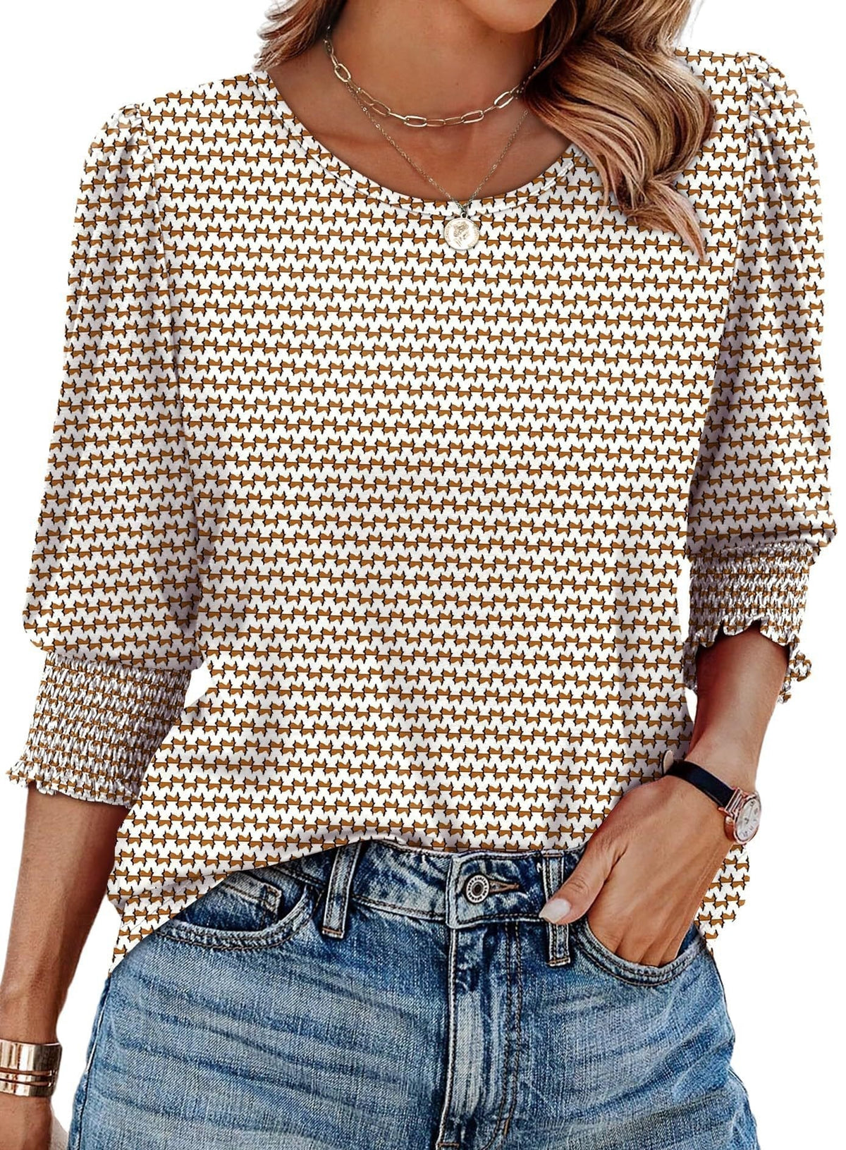 StyleBreeze – Blusa elegante de corte relajado con manga 3/4