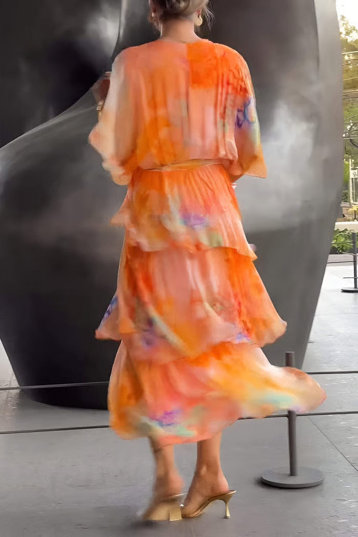 AuraFlow – Maxi-Kleid aus Aquarell-Chiffon