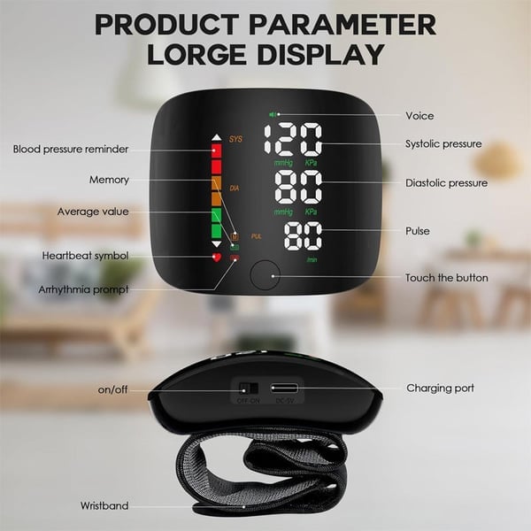 Handgelenk-Blutdruckmessgerät – LED-Display, verstellbar, Gesundheits-Tracking