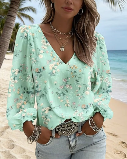 LunaPuff Chic – Blusa Casual con Cuello en V