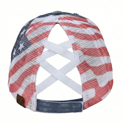 VistaCap – Mehrstufige Criss-Cross-Trucker-Cap mit amerikanischer Flagge
