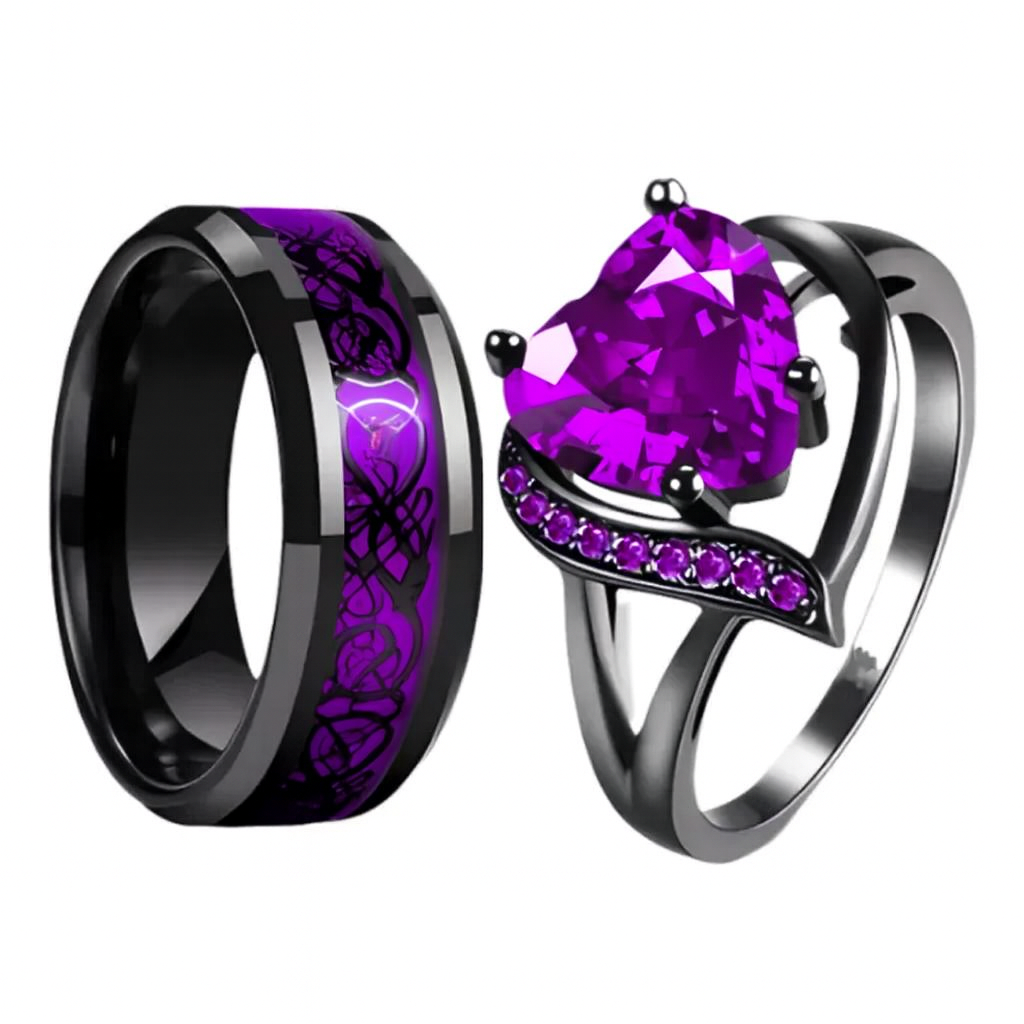 EternaBond – Ring-Set für Paare mit keltischem Drachenmotiv & rotem Herz