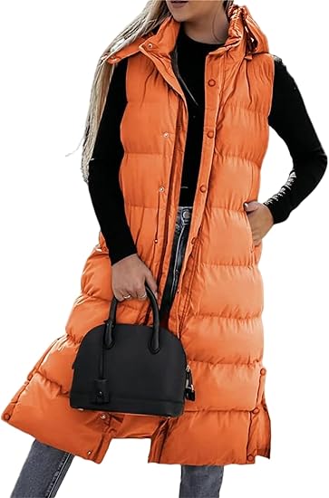 QuiltChic – Chaleco largo acolchado con capucha para mujer