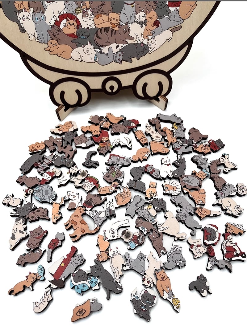 WhiskerCraft – 135-teiliges Katzen-Holzpuzzle