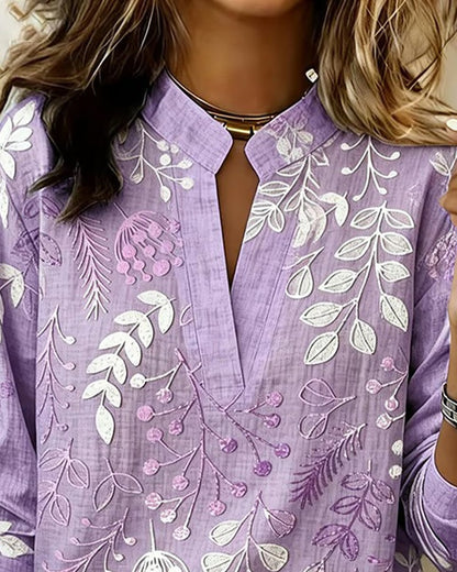 FloraMuse – Elegante Blumenbluse mit Stehkragen
