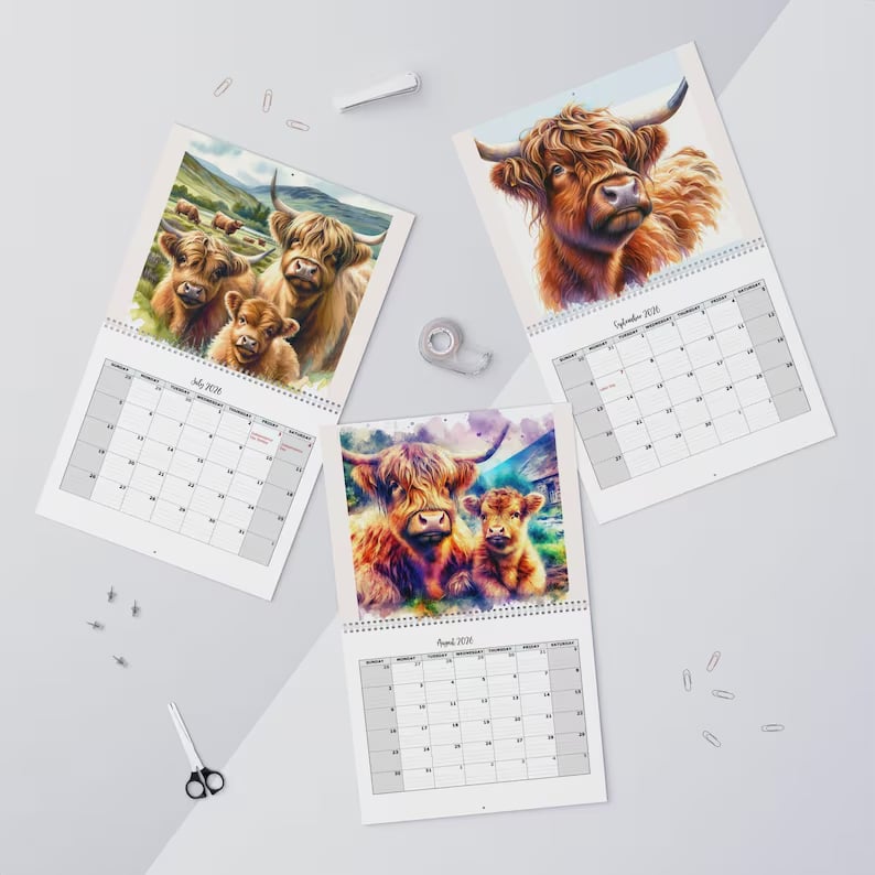HighlandHugs – Calendario de pared de vaca de las Tierras Altas 2026