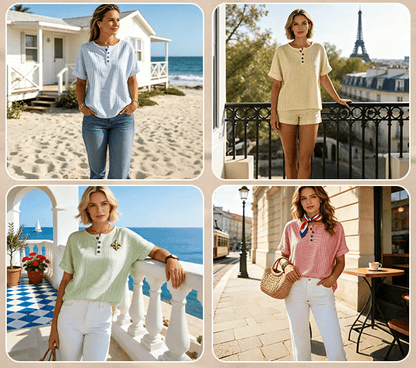 LunaWear – Blusa de manga corta con cuello redondo