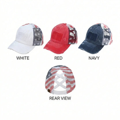 VistaCap – Mehrstufige Criss-Cross-Trucker-Cap mit amerikanischer Flagge