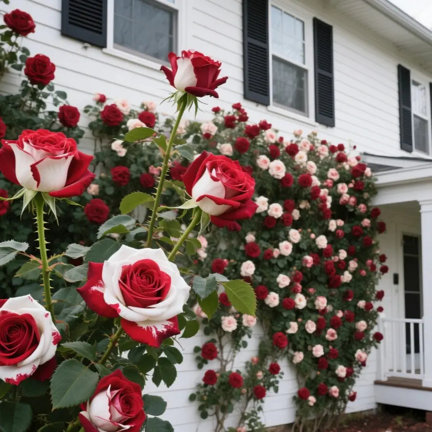 RoseLuxe – Semillas de Rosas Raras Bicolores Rojas y Blancas