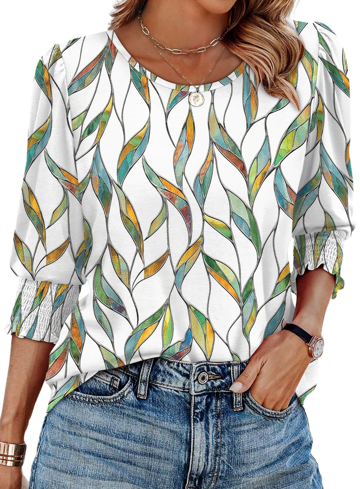 StyleBreeze – Blusa elegante de corte relajado con manga 3/4
