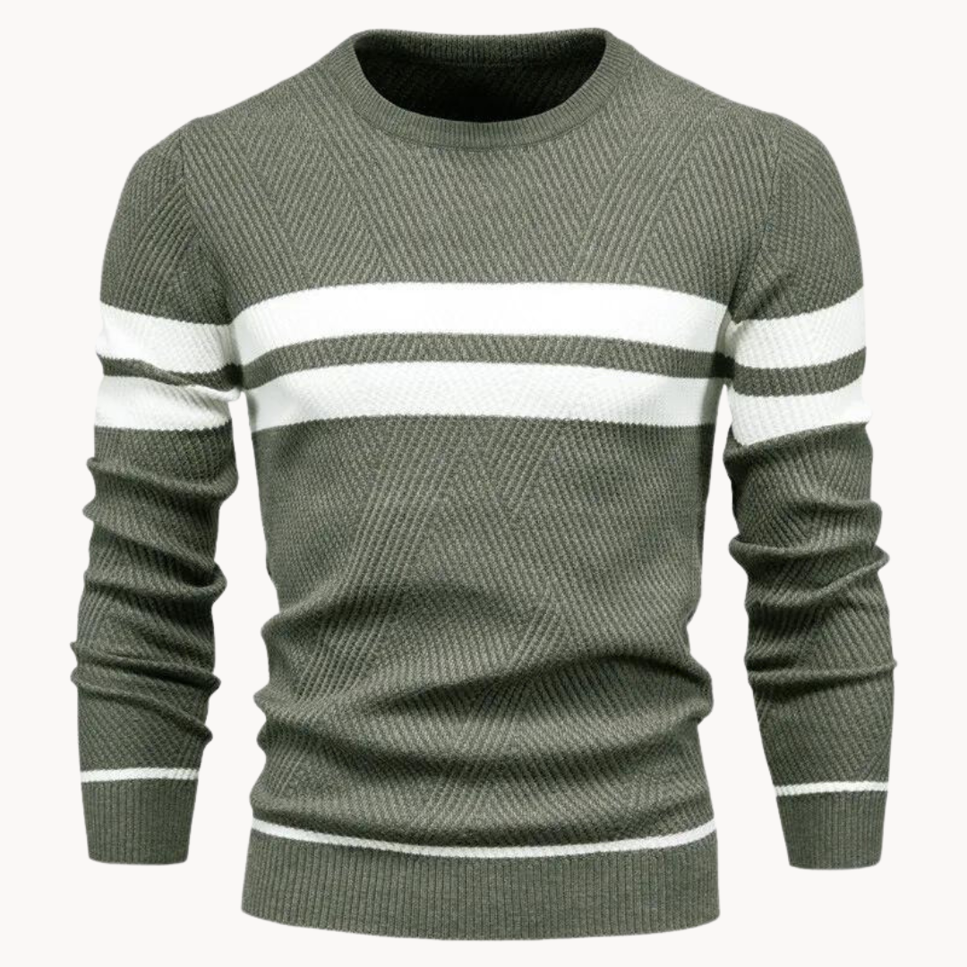 Zander Field Gestreifter Baumwollpullover mit Rundhalsausschnitt | ALEVITA