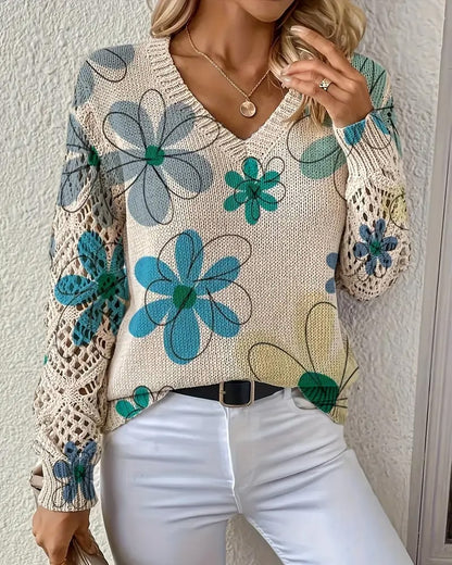 LaceWeave | Suéter de punto calado con cuello en V