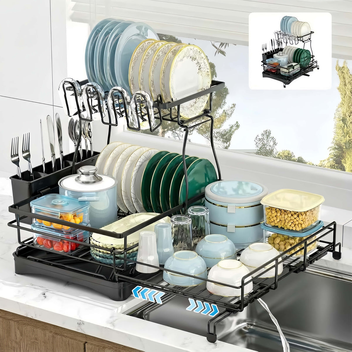 KitchenFlow – Estante de almacenamiento ajustable para secar platos