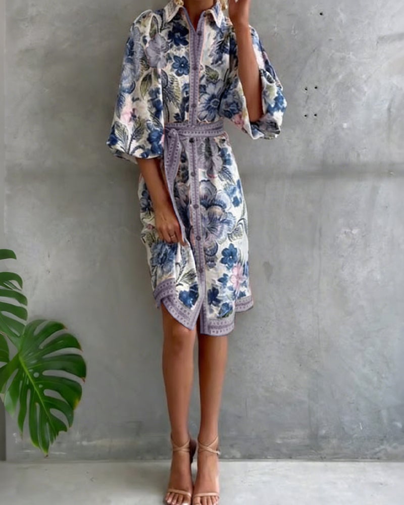 Vestido Estampado Línea A – Elegancia Fluida