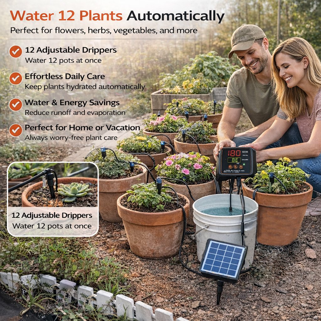 💧 Kit de riego por goteo solar para 12 plantas 🔥