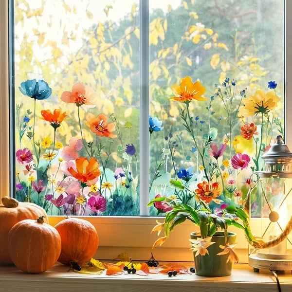 FloraGlow – Vinilo Decorativo de Flores Vibrantes para Ventana