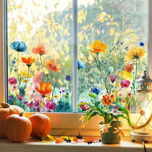 FloraGlow – Vinilo Decorativo de Flores Vibrantes para Ventana
