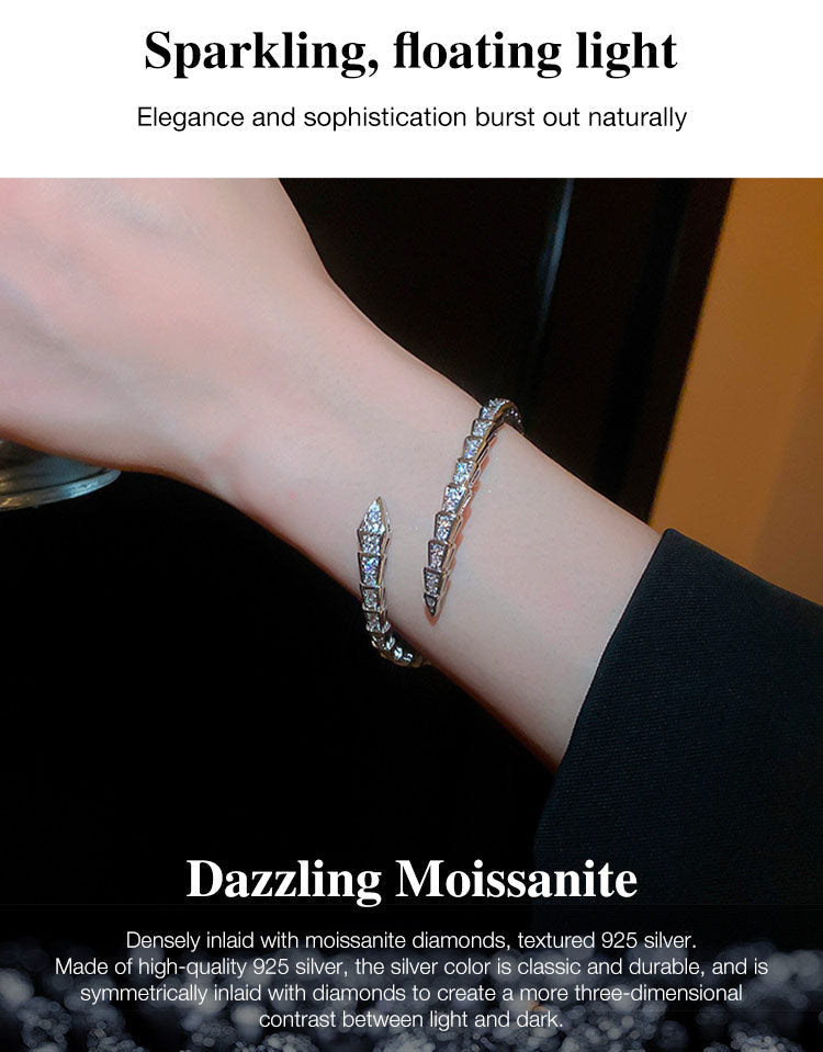 SerpentGlow – Pulsera de brazalete abierto con forma de serpiente de circonita