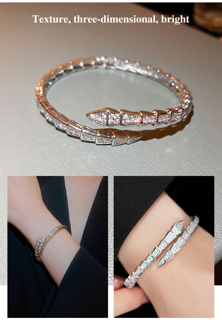 SerpentGlow – Pulsera de brazalete abierto con forma de serpiente de circonita