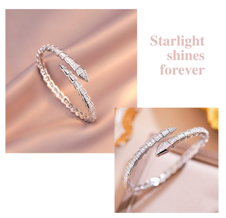SerpentGlow – Pulsera de brazalete abierto con forma de serpiente de circonita