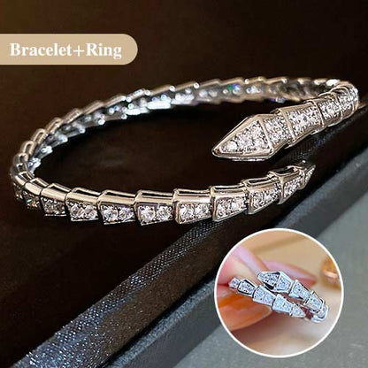 SerpentGlow – Pulsera de brazalete abierto con forma de serpiente de circonita