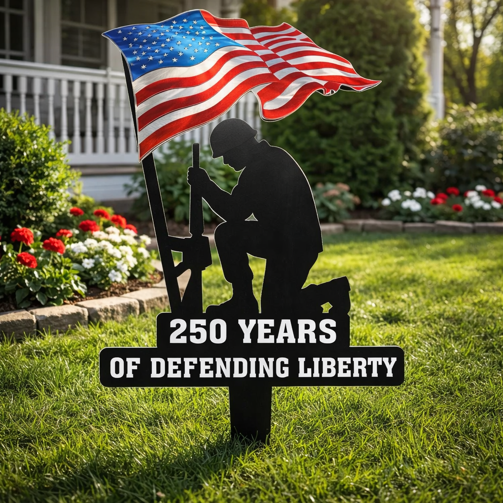 LibertyForge – 250 Años Defendiendo la Libertad Estaca de Jardín de Metal