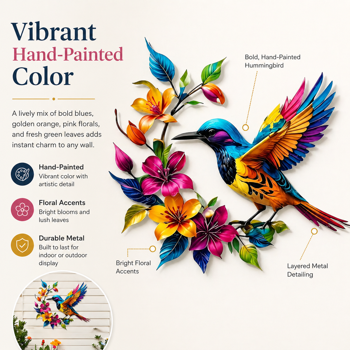 GardenWhisper – Florales Kolibri-Wandbild zum Aufhängen