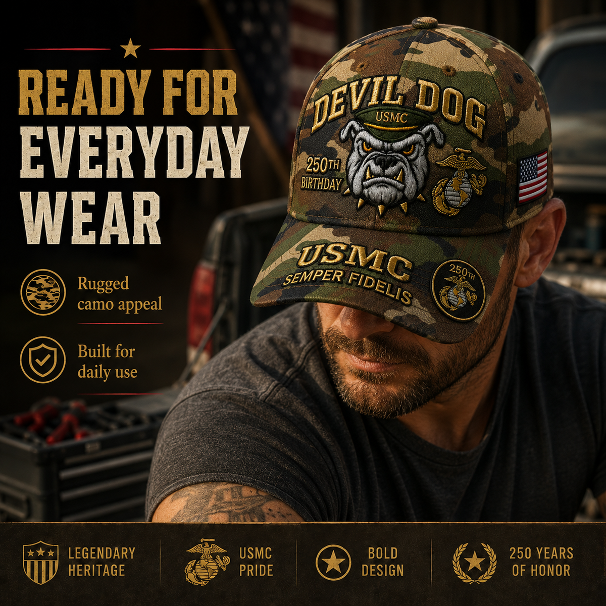 SemperValor – Gorra Bordada Herencia Devil Dog
