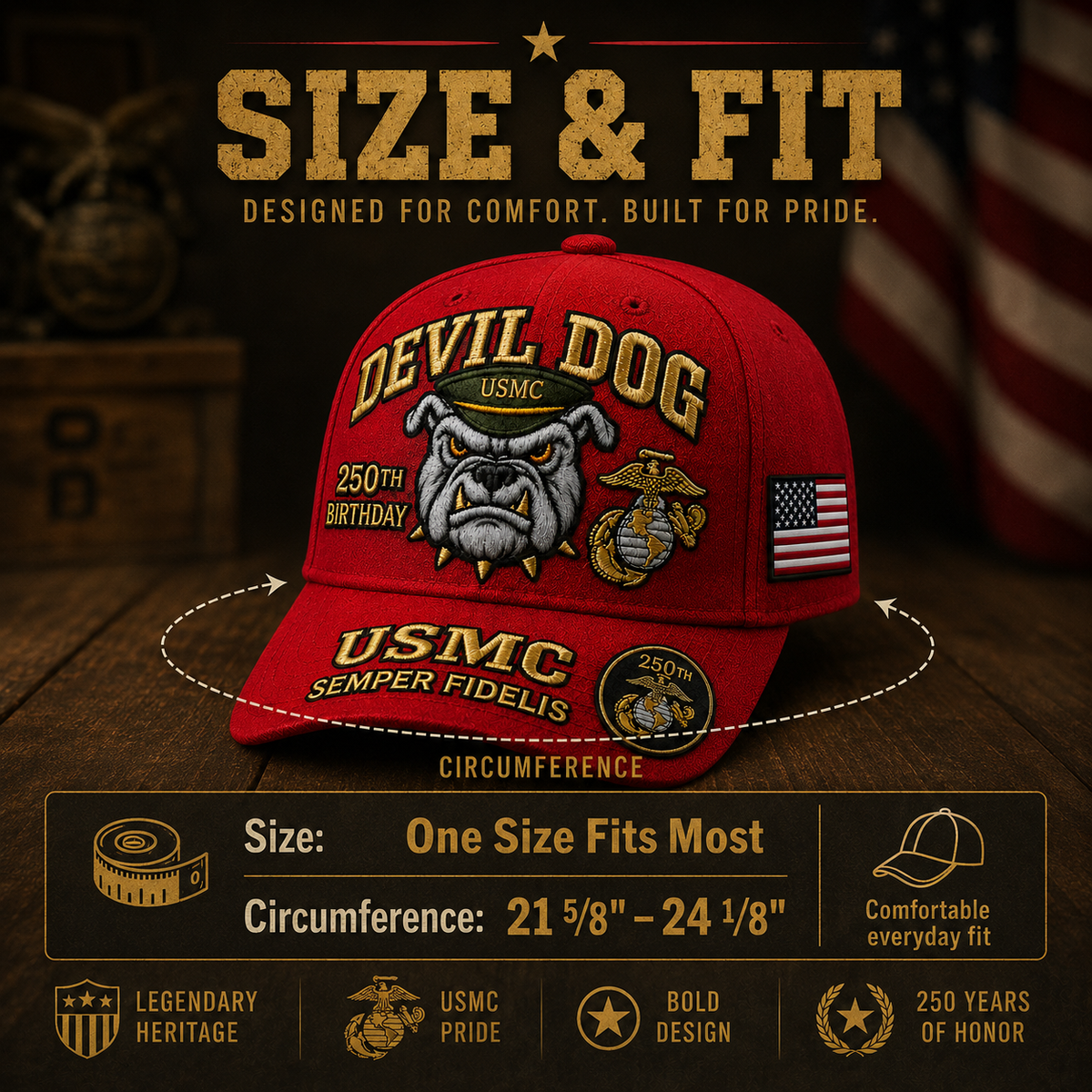 SemperValor – Gorra Bordada Herencia Devil Dog