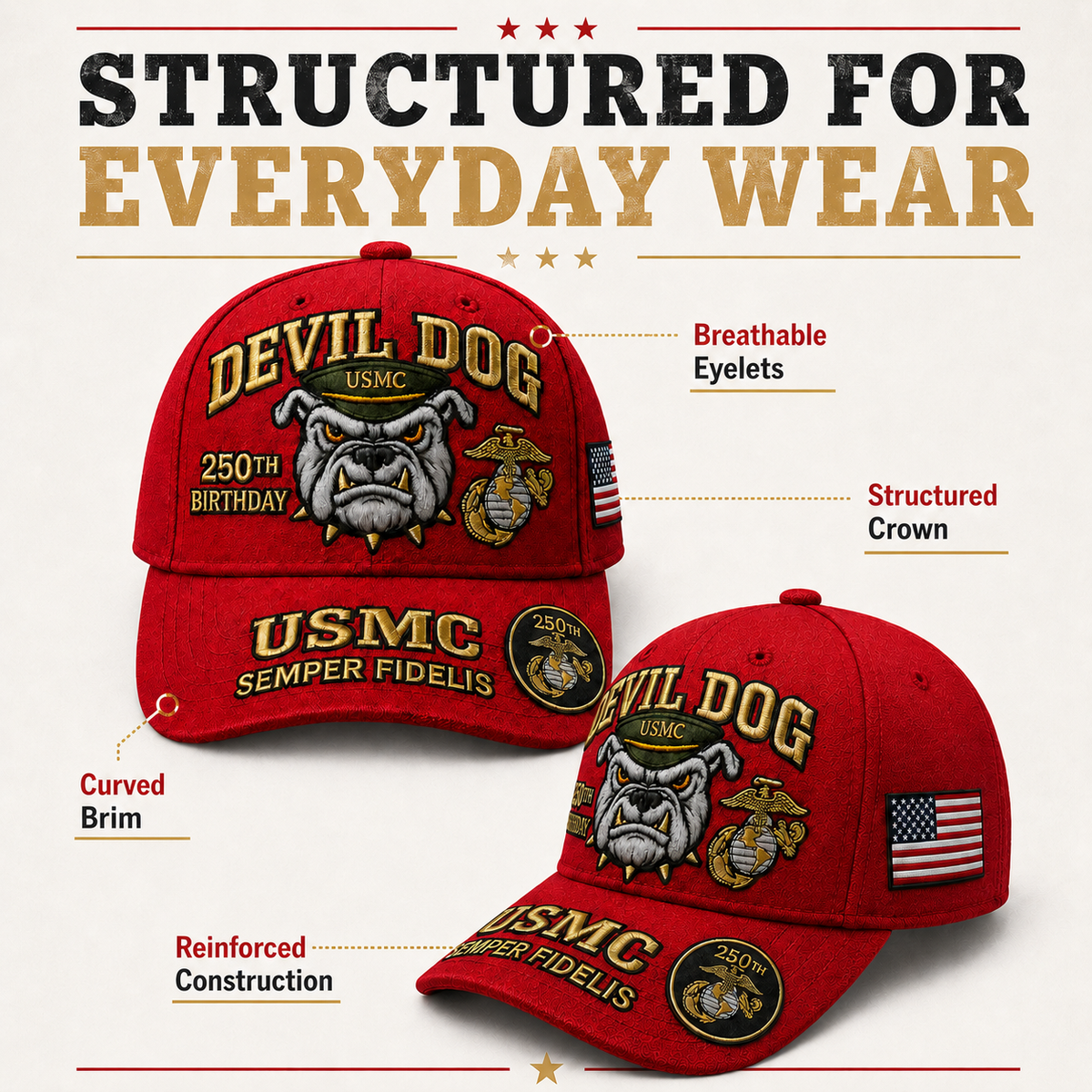 SemperValor – Gorra Bordada Herencia Devil Dog