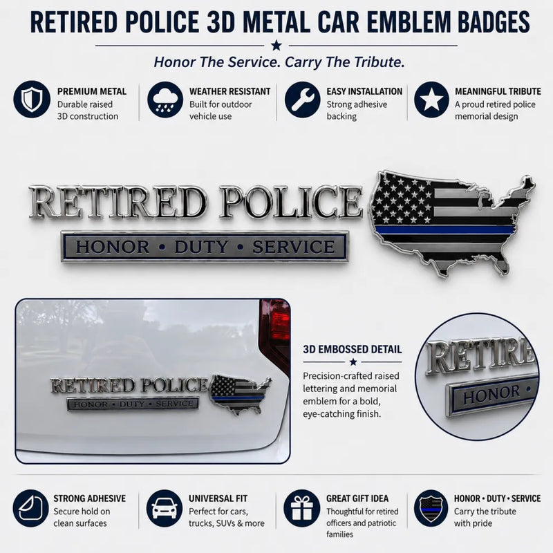 BlueShield – Metall-Autoemblem für pensionierte Polizisten