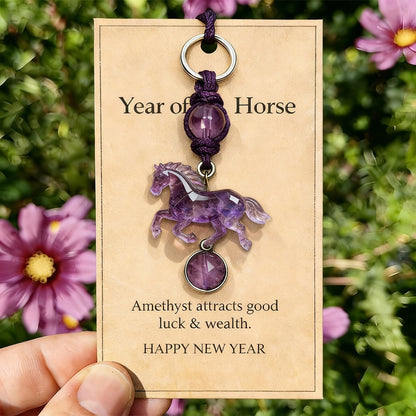 EquiGem – Llavero con Colgante de Caballo y Cristal de Amatista