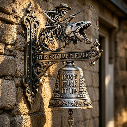 RusticTide – Campana de pared de metal "Pescador esqueleto"