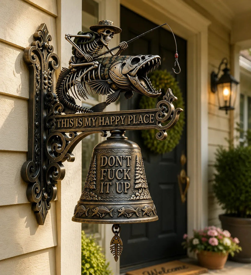 RusticTide – Campana de pared de metal "Pescador esqueleto"