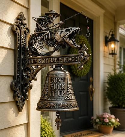 RusticTide – Campana de pared de metal "Pescador esqueleto"