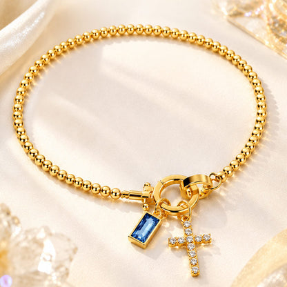 CelestiaFaith – Pulsera con cruz dorada