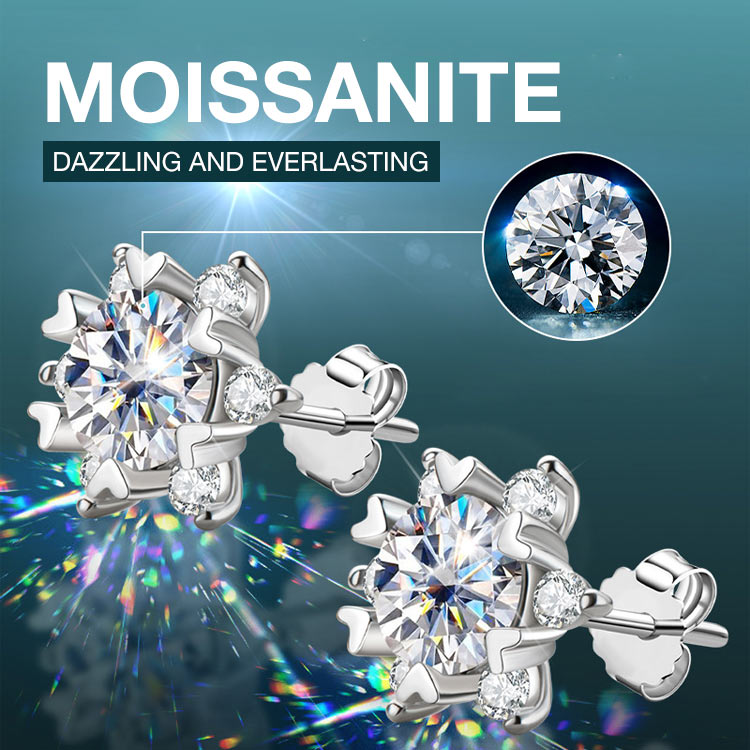 SnowLuxe - Pendientes de moissanita con forma de copo de nieve