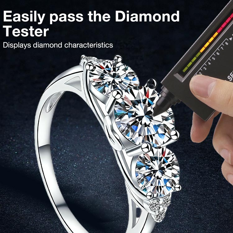 AuraTrio – Anillo de tres piedras con aspecto de diamante