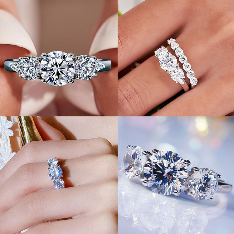AuraTrio – Anillo de tres piedras con aspecto de diamante