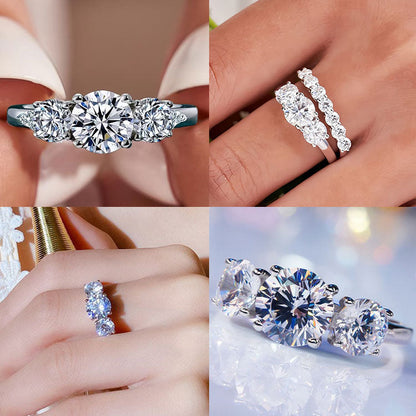 AuraTrio – Anillo de tres piedras con aspecto de diamante