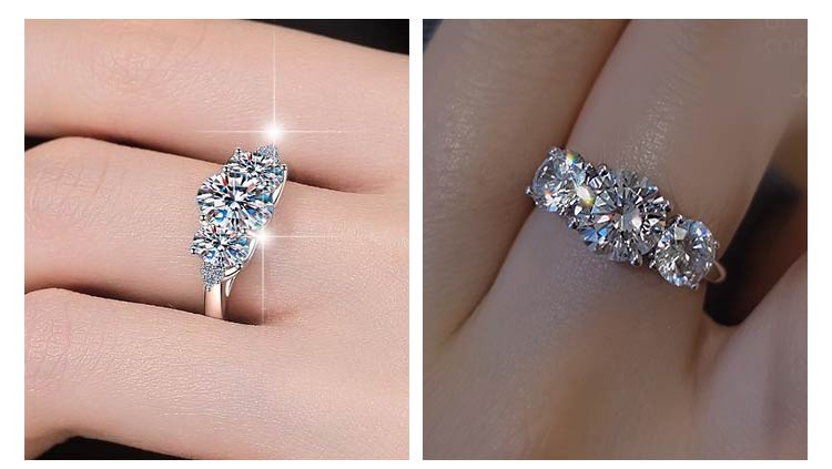 AuraTrio – Anillo de tres piedras con aspecto de diamante