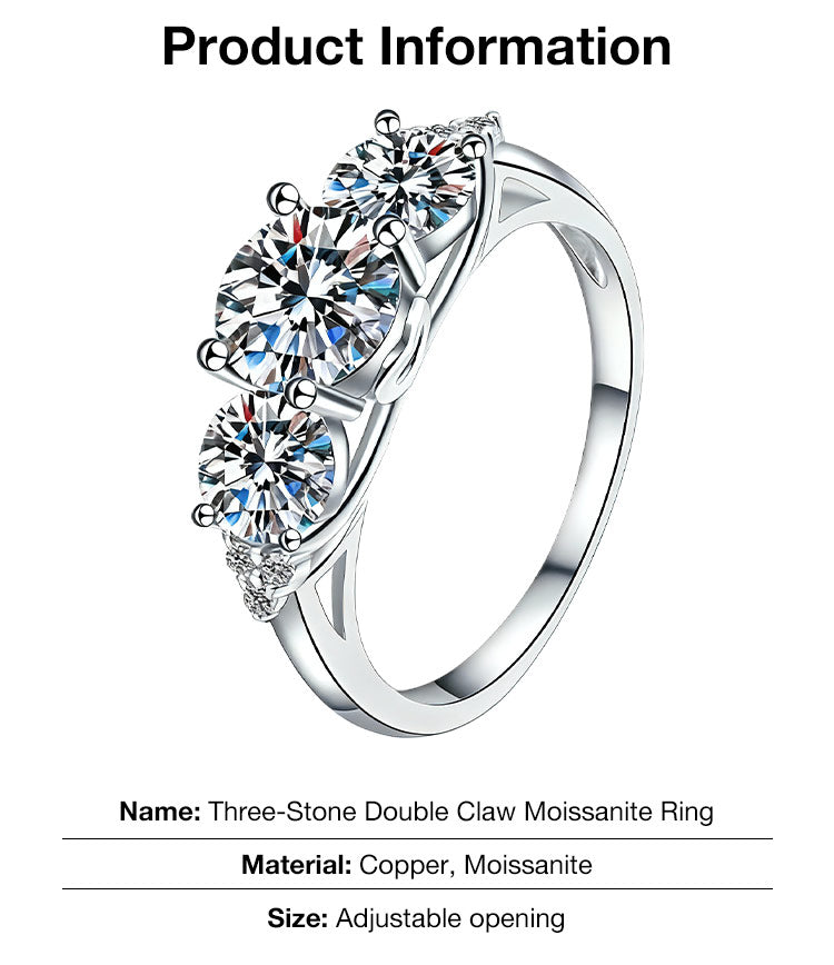 AuraTrio – Anillo de tres piedras con aspecto de diamante