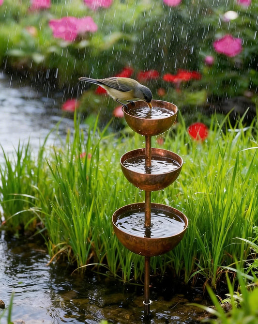 🌧️ Recolector de lluvia - Soporte para plantas🐦 Adorno metálico para jardín