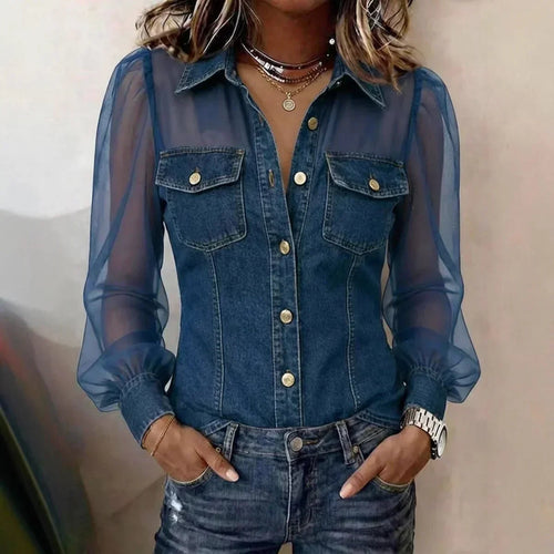LuxeCharm – Blusa de mezclilla casual chic prémium