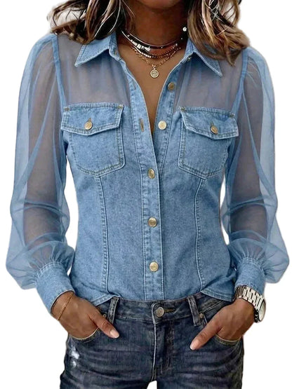 LuxeCharm – Blusa de mezclilla casual chic prémium